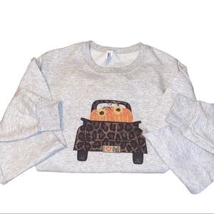 Fall Gray Pumpkin Cheetah Print I Heart Fall Crewneck Sweatshirt Size S